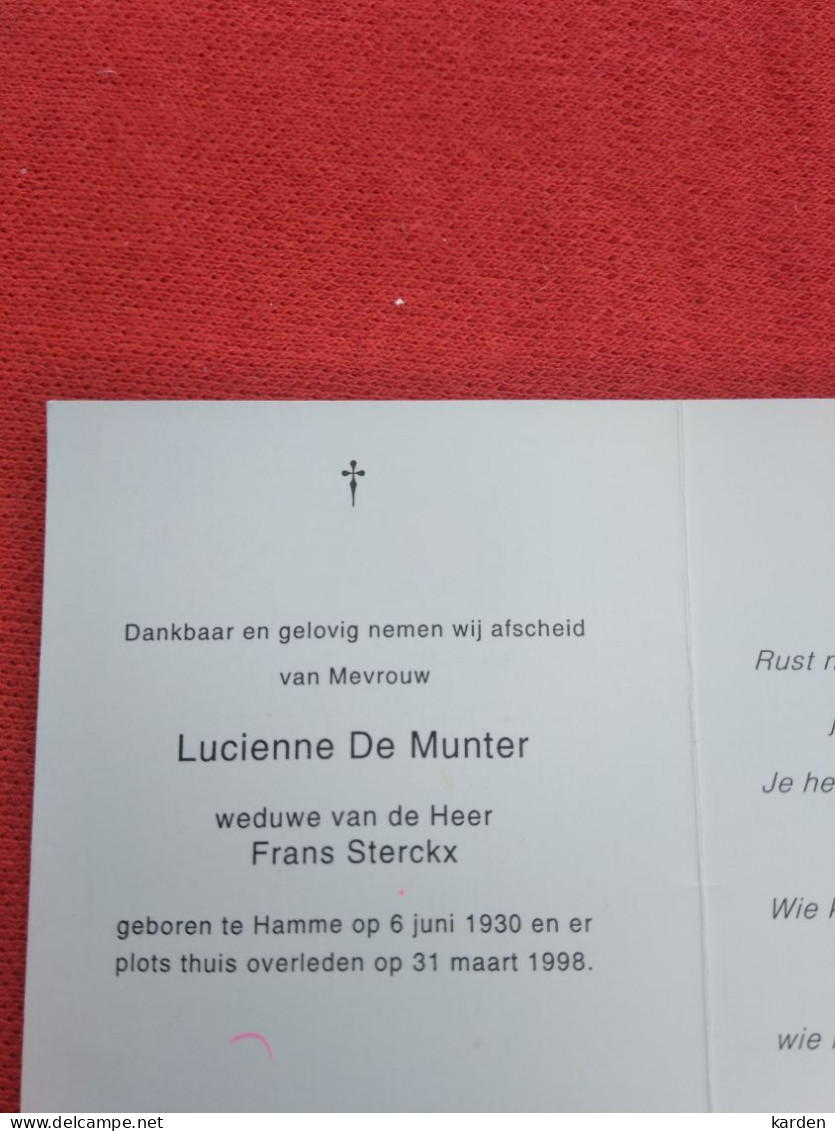 Doodsprentje Lucienne De Munter / Hamme 6/6/1930 - 31/3/1998 ( Frans Sterckx ) - Religión & Esoterismo