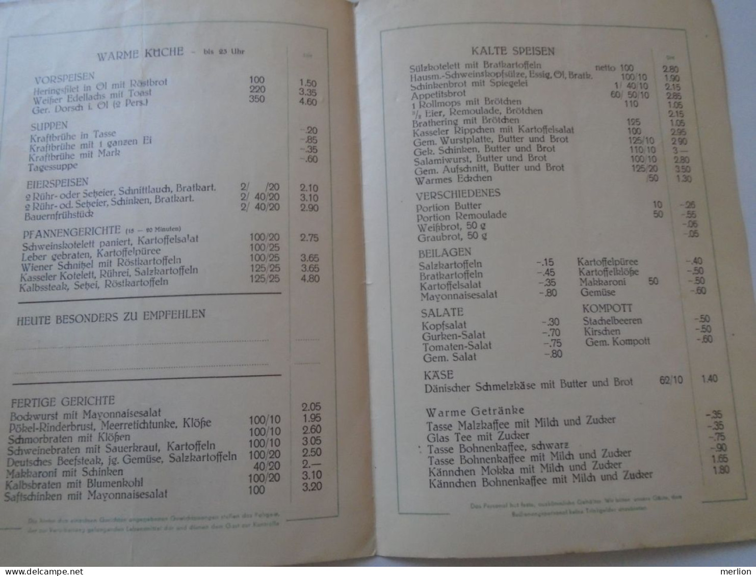 D202242 Menu, Menü-Karte Speisenkarte  HO-Gaststätte Am Waldplatz  LEIPZIG  -DDR Germany   1954 - Menus