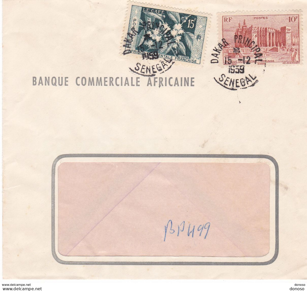 AOF 1959 LETTRE  DAKAR Banque Commerciale Africaine - Cartas & Documentos