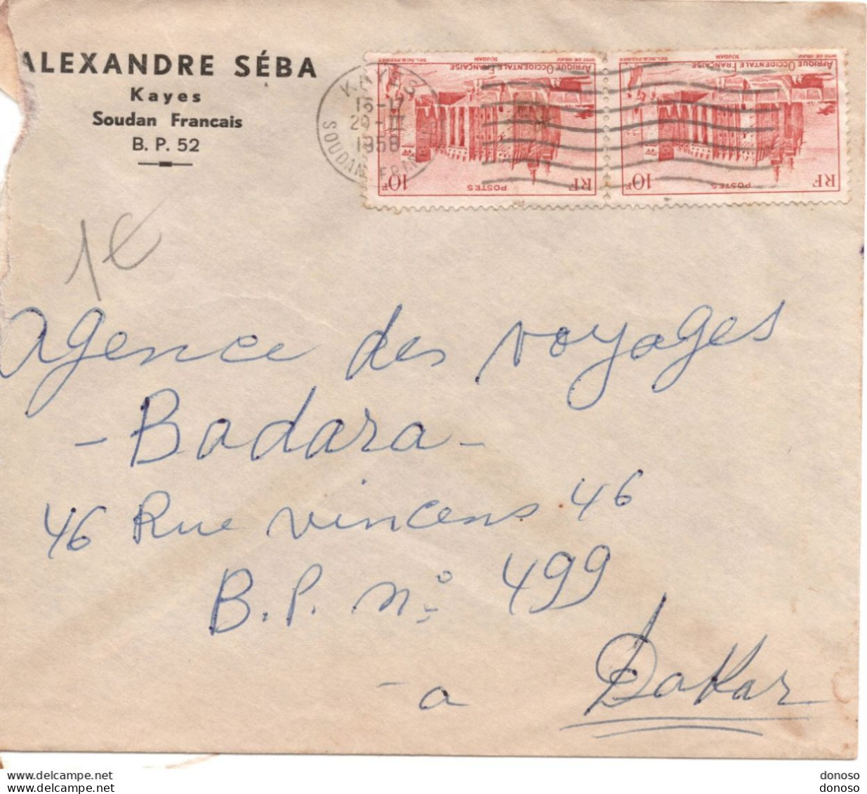 AOF Lettre De 1958 De Kayes Pour Dakar - Cartas & Documentos