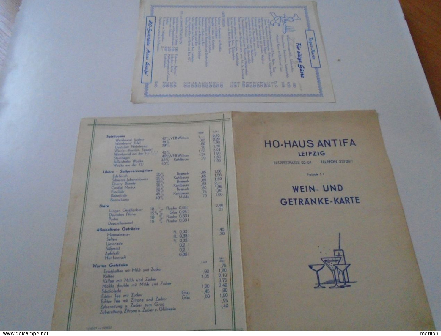 D202243 WEIN und Getränke-Karte -und Speisenkarte Menu -Tageskarte  HO-Haus ANTIFA   LEIPZIG  -DDR Germany   1954