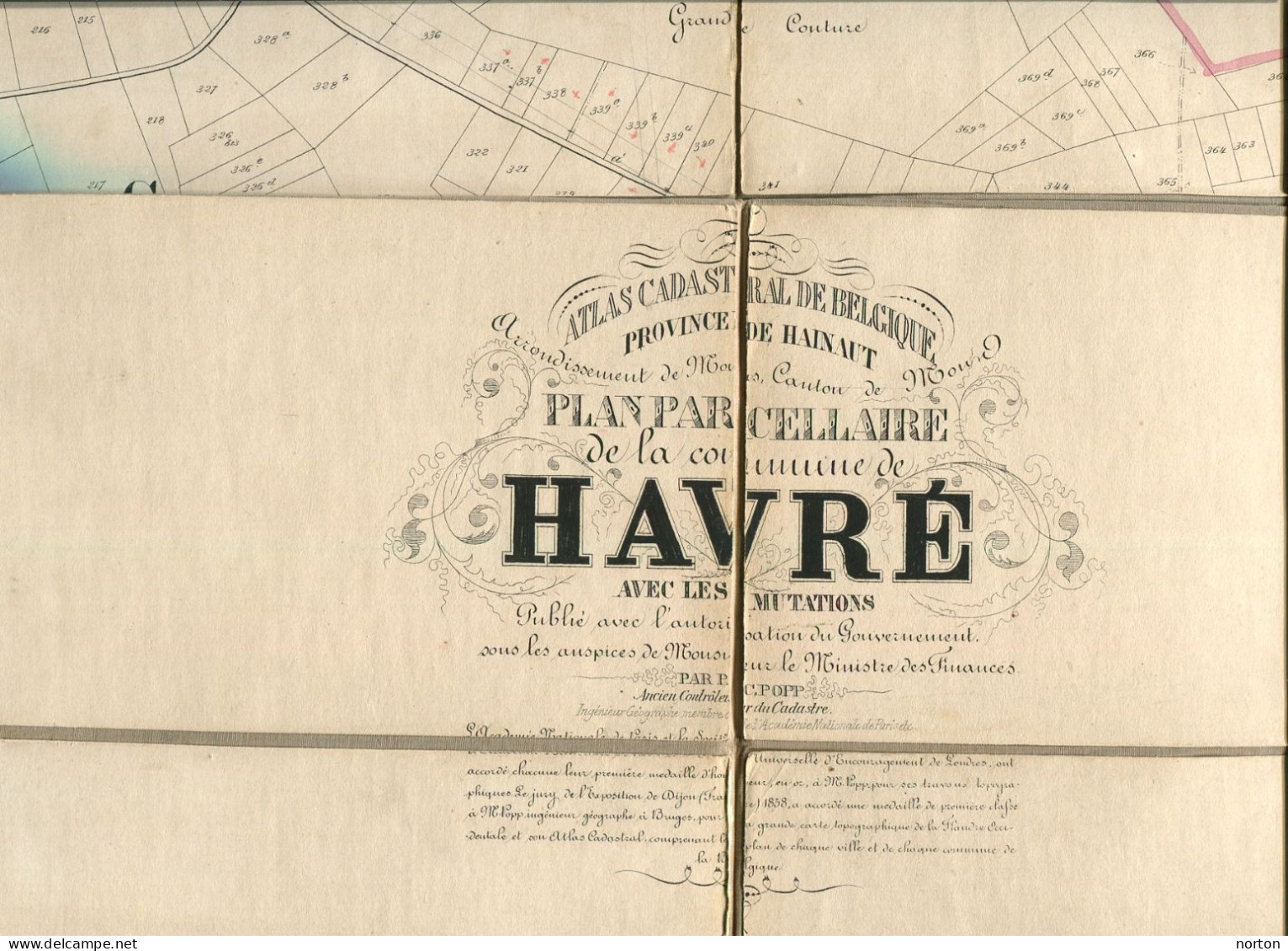 Plan Parcellaire De La Commune De Havré Par P.C. Popp 1842 – 1879 ( Voir Description ) - Sammlungen