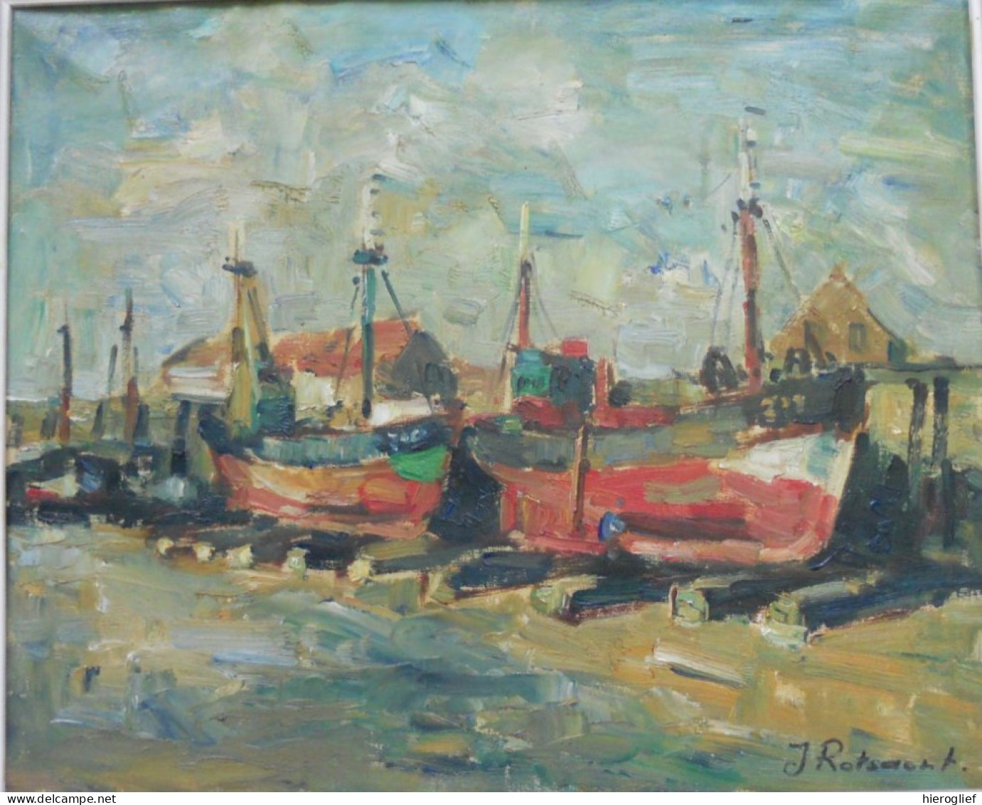 ROTSAERT Jules - Schilderij O/D Peinture HST Painting MARINE Zeilschepen Schepen Kade Landschap Brugse School Brugge - Olieverf