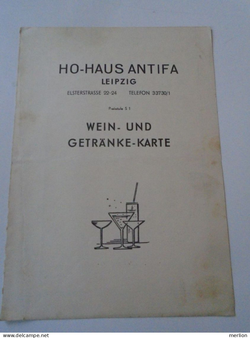 D202244 WEIN Und Getränke-Karte  HO-Haus ANTIFA   LEIPZIG  -DDR Germany   1954 - Menú