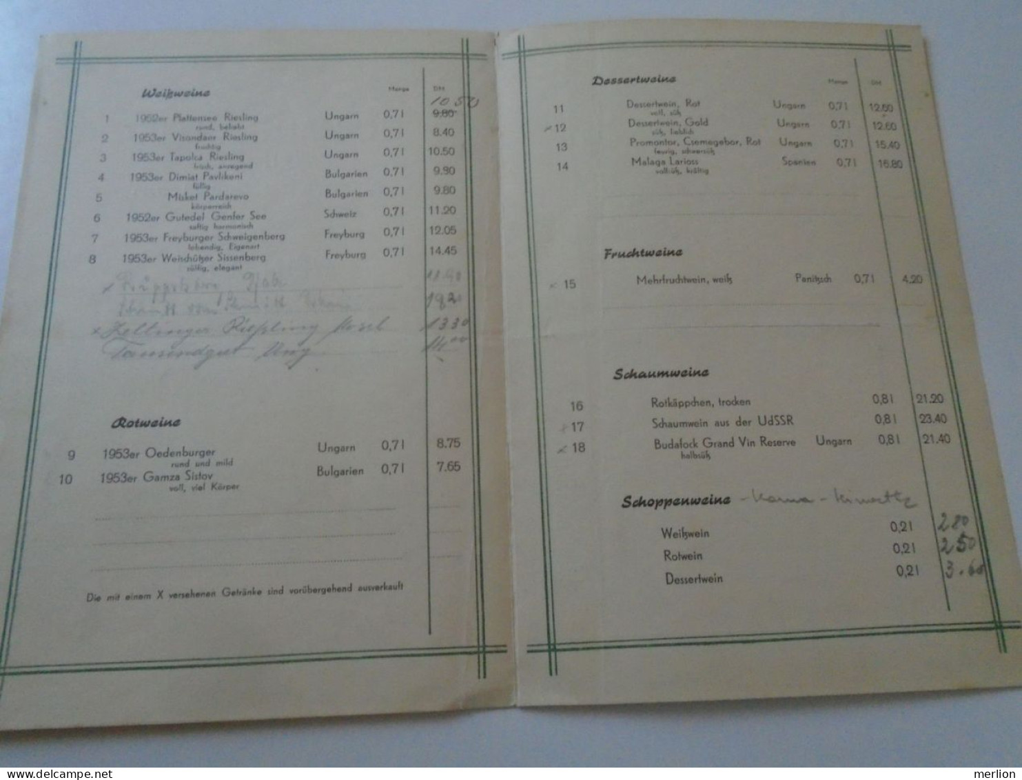 D202244 WEIN Und Getränke-Karte  HO-Haus ANTIFA   LEIPZIG  -DDR Germany   1954 - Menus