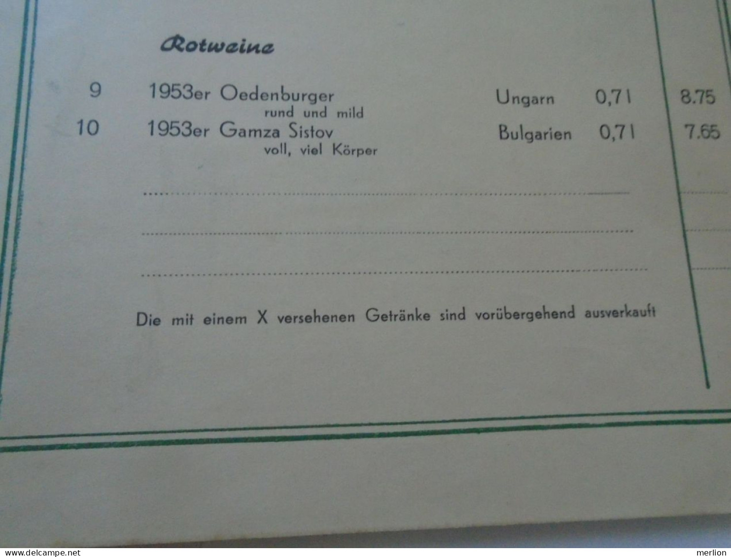 D202244 WEIN Und Getränke-Karte  HO-Haus ANTIFA   LEIPZIG  -DDR Germany   1954 - Menus