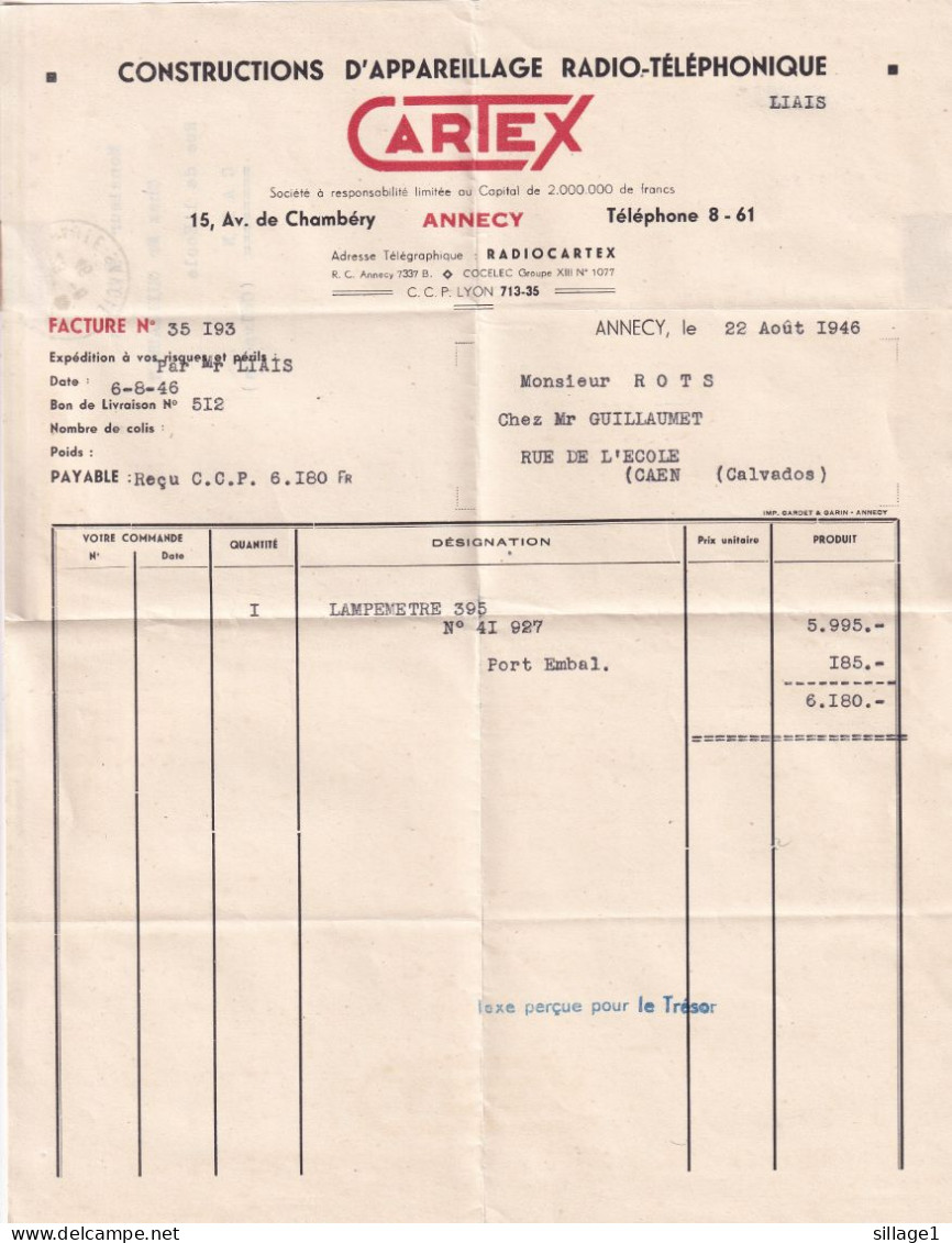 ANNECY (Haute-Savoie 74) CARTEX CONSTRUCTIONS D'APPAREILLAGE RADIO-TÉLÉPHONIQUE 15, Av. De Chambéry - 1900 – 1949