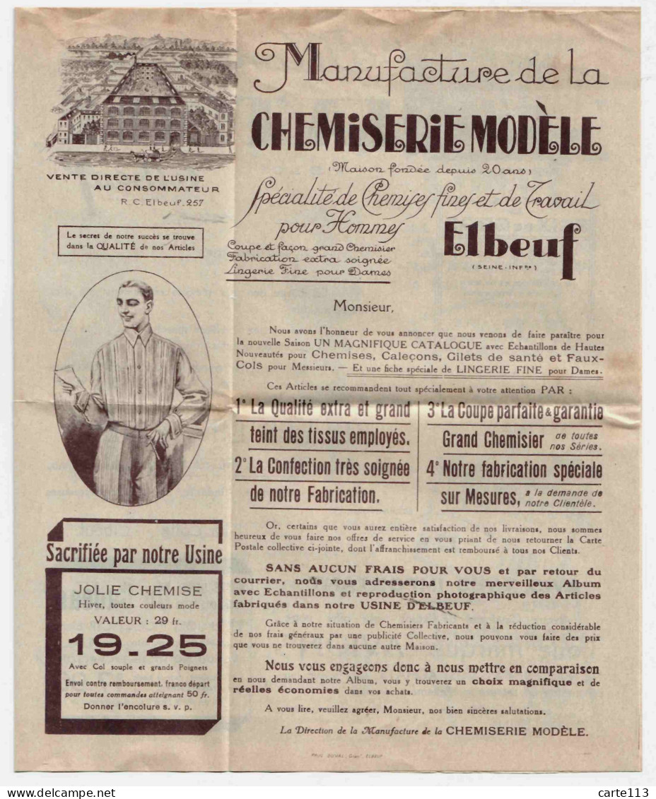 76 - F28804PAP - ELBEUF - Dépliant Publicitaire Dommun De LA CHEMISERIE MODERNE, LA TOILE D'ELBEUF, AUX FABRIQUES REUNIE - Elbeuf