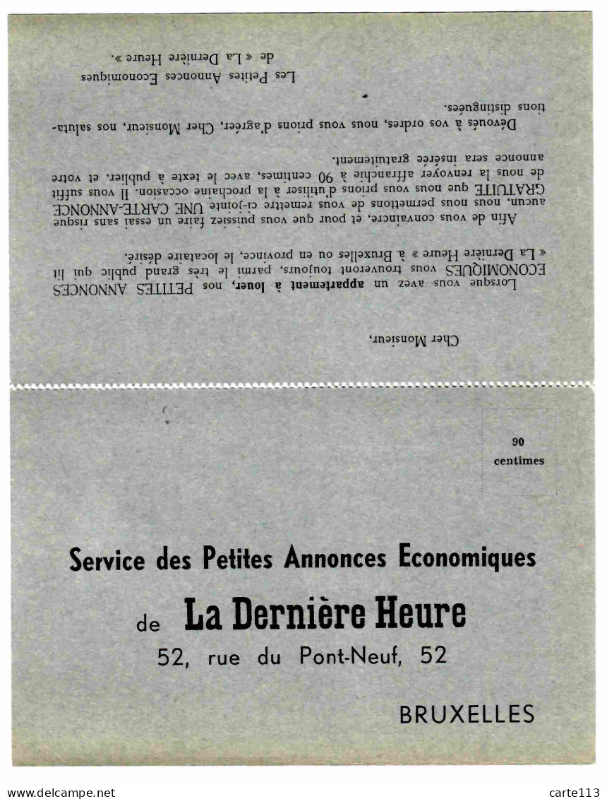 - B28577CPA - BRUXELLES - Belgique - PETITES ANNONCES - LA DERNIERE HEURE - CARTE LETTRE - Très Bon état - EUROPE - Autres & Non Classés