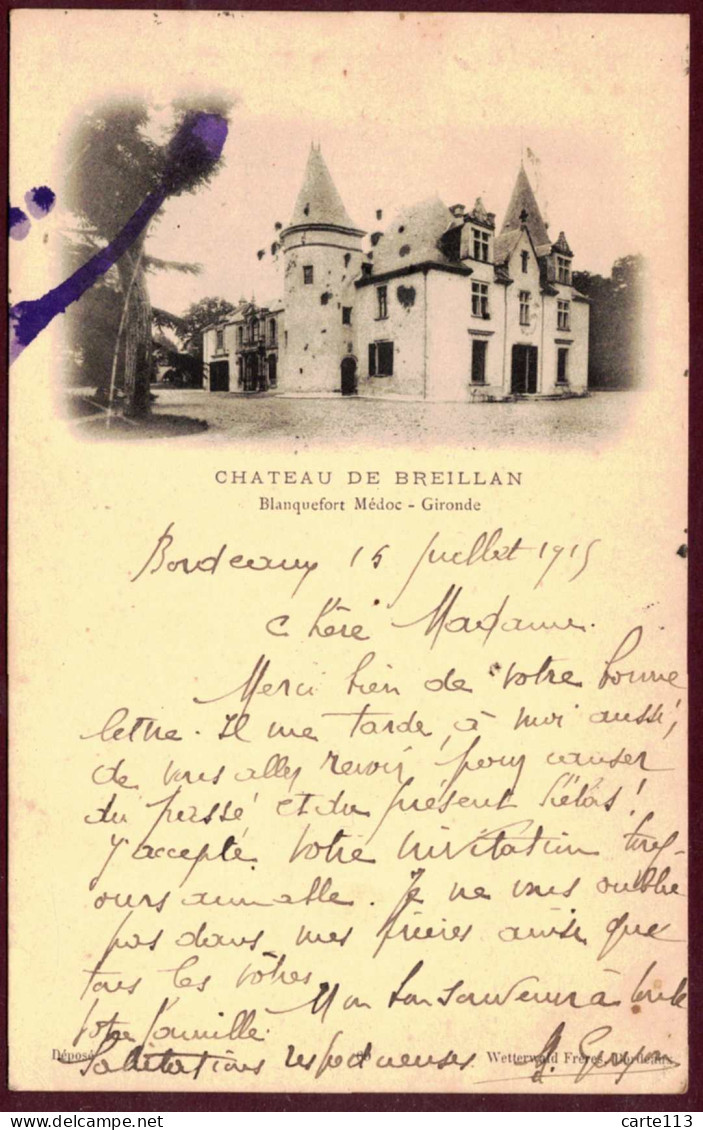 33 - B28252CPA - BLANQUEFORT - Chateau BREILLAN - Carte Pionniere - Bon état - GIRONDE - Blanquefort