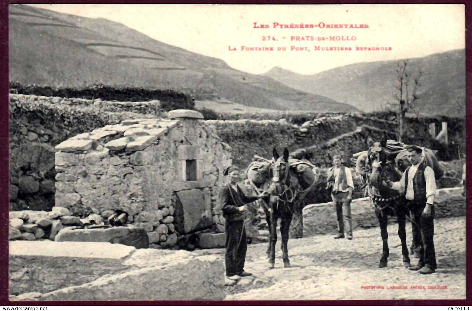 66 - T28068CPA - PRATS DE MOLLO - La Fontaine Du Pont - Muletiers Espagnols - Très Bon état - PYRENEES-ORIENTALES - Autres & Non Classés