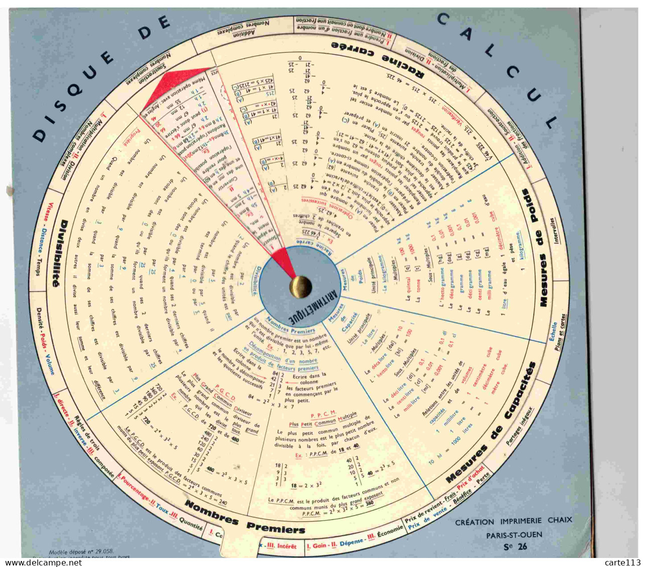 - F28220PAP - DISQUE SCOLAIRE - Disque De Calcul, Une Face Arithmétique, Une Face Géométrie - Très Bon état - THEMES - Sin Clasificación