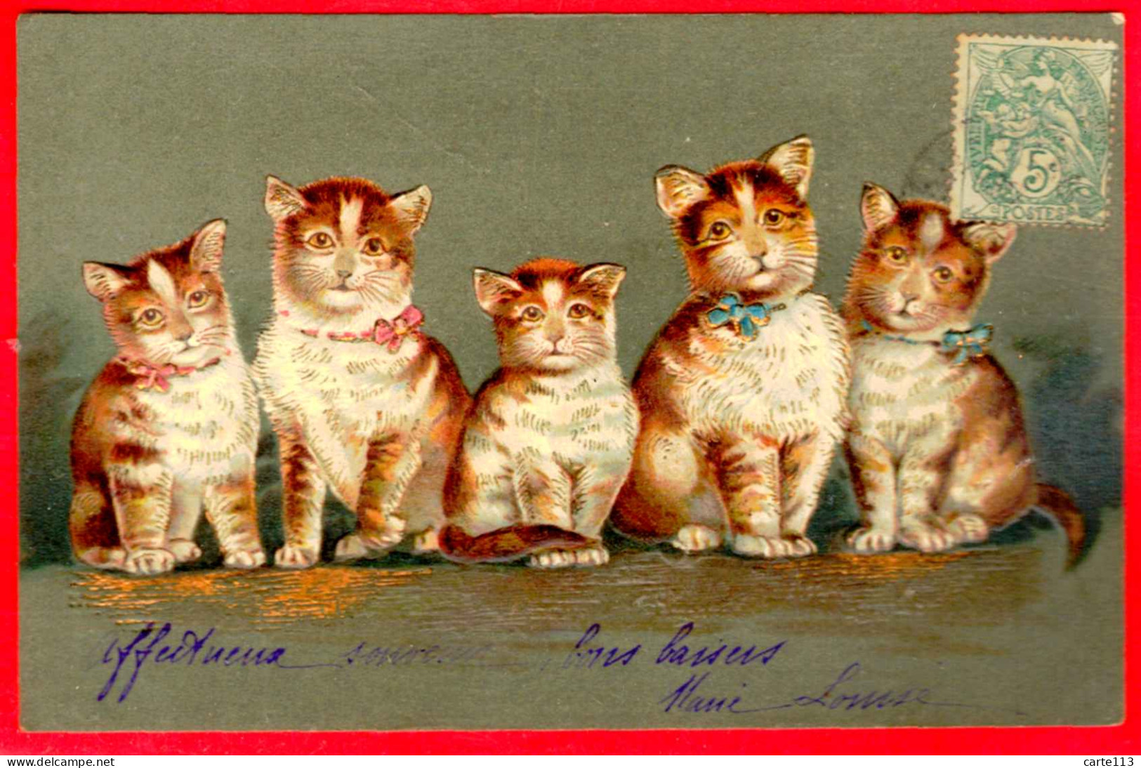 - F27841CPA - ANIMAUX - 5 Chats - Dorures - Carte Pionniere - Très Bon état - THEMES - Cats
