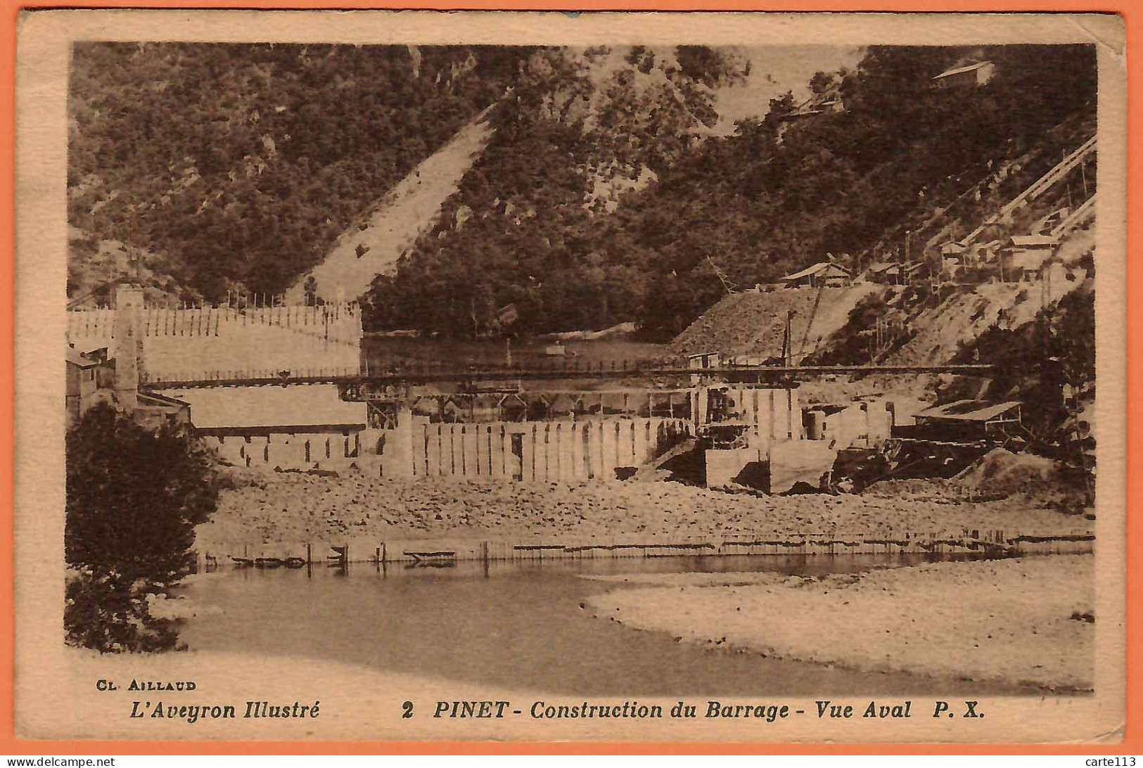 12 - B33714CPA - PINET - Construction Du Barrage . Vue Aval - Très Bon état - AVEYRON - Other & Unclassified