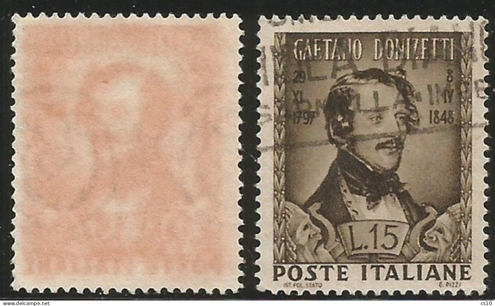 Varietà Decalco Donizetti 1948 L.15 Usato - Variétés Et Curiosités