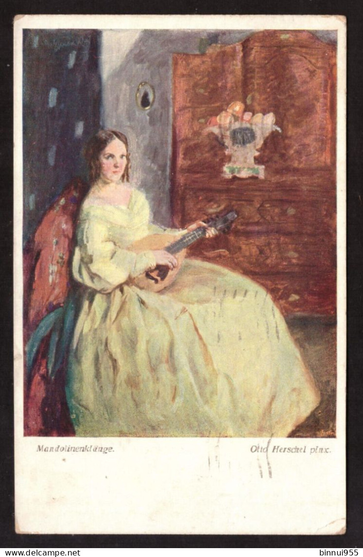 Cartolina Illustrata Signora Elegante Suona Il Mandolino - Viaggiata - 1900-1949