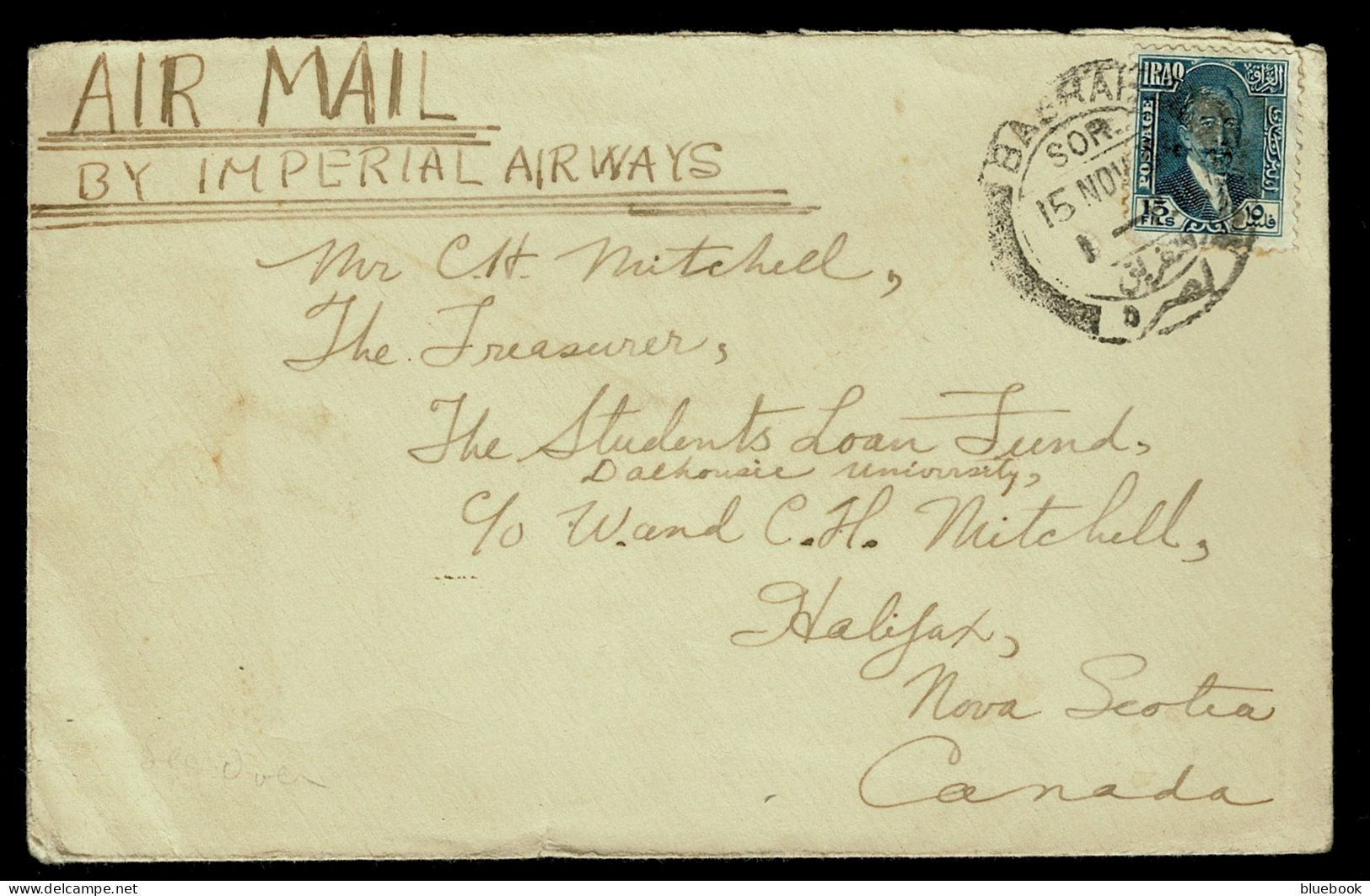 Ref 1644 - 1934 Imperial Airways Airmail Military Cover - Basrah Iraq To Nova Scotia Canada - Iraq