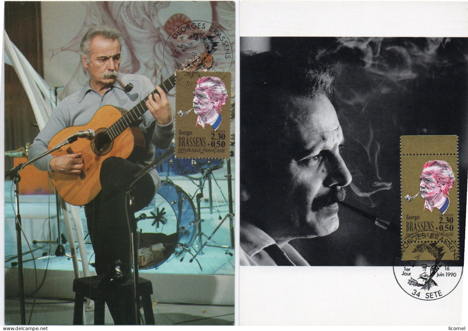 Carte Maxi  1990 Premier Jour : BRASSENS (lot De 2 Cartes) - 1990-1999