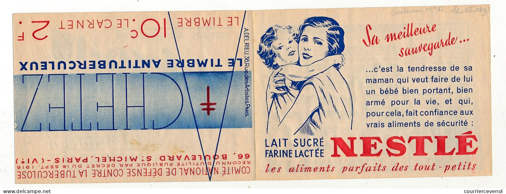 Carnet Anti-tuberculeux 1935 - 2 Fr - 20 Timbres à 10c (16 à L'intérieur) - Pubs  Cacao Suchard - Déjeuner Heudebert - Blocchi & Libretti