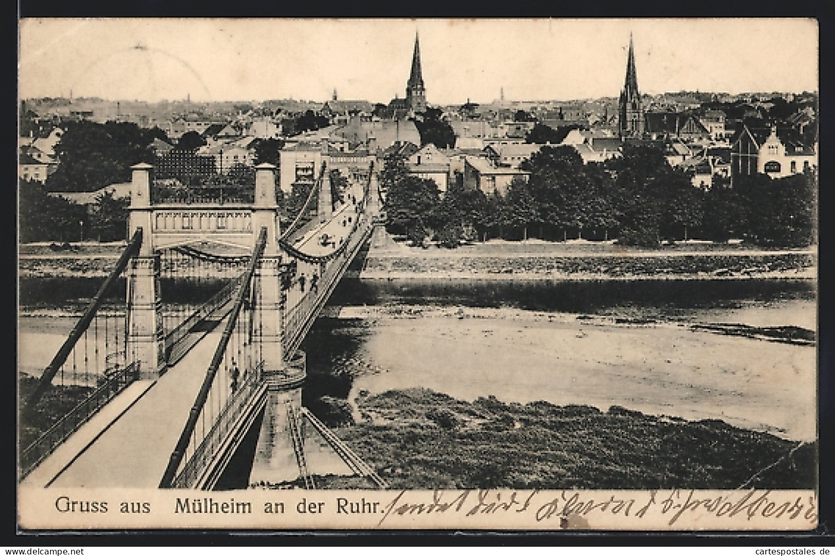 AK Mülheim An Der Ruhr, Teilansicht Mit Ruhr Und Brücke  - Muelheim A. D. Ruhr