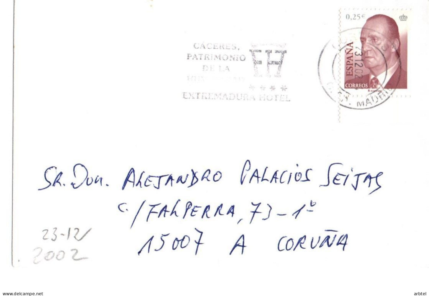 ESPAÑA SPAIN CC CON MAT RODILLO CACERES PATRIMONIO DE LA HUMANIDAD - Storia Postale