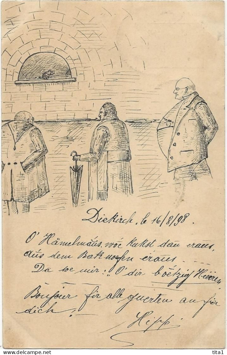 S9410 - Dessin Fait Main De "Messieurs" En Promenade - Oblitération Diekirch 1898 - Nouvel An