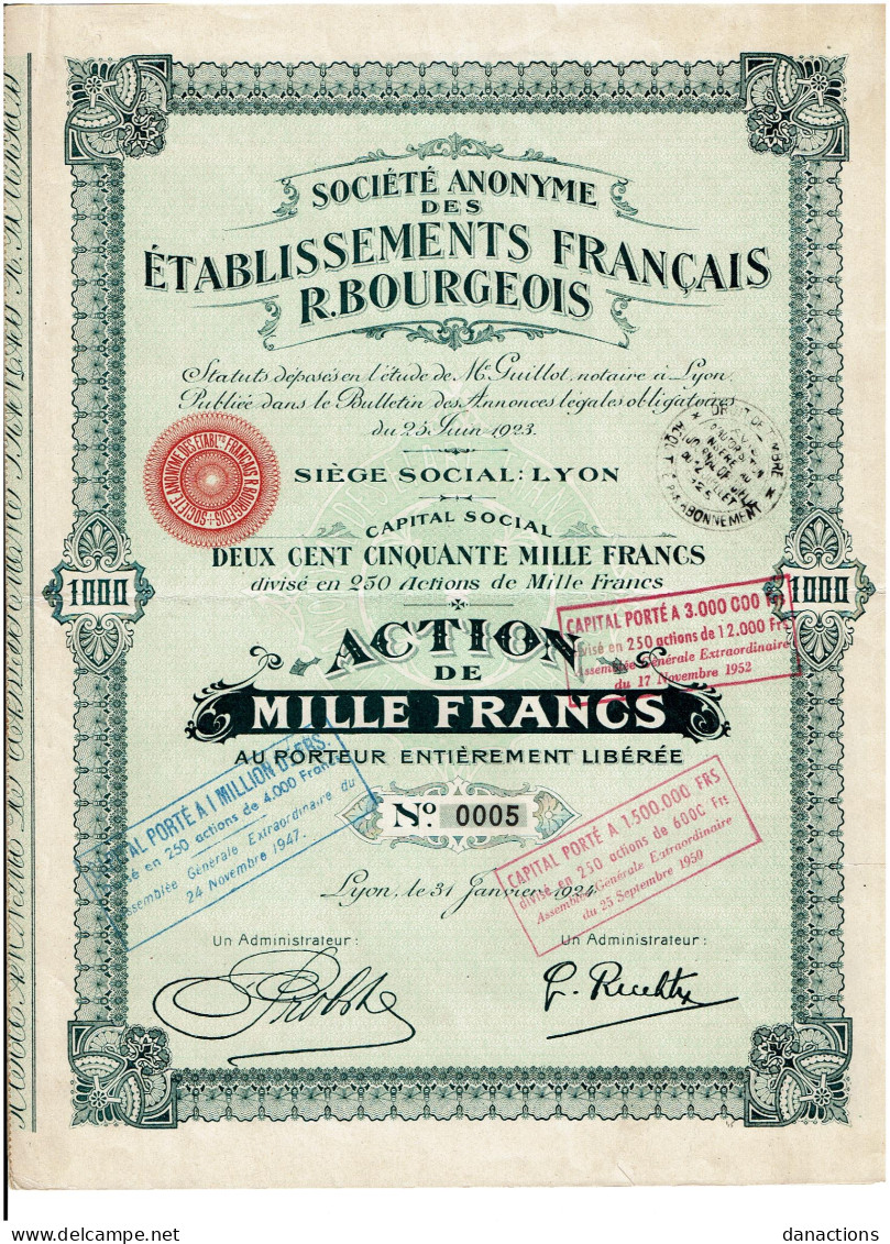 69-BOURGEOIS. SA DES ETS FRANCAIS R. ...  LYON  Très Petit Tirage De 250 Actions - Other & Unclassified