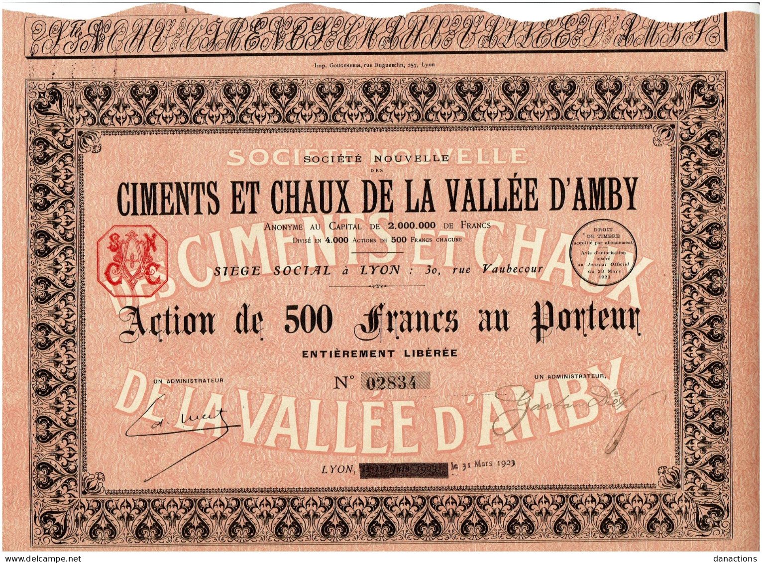 69-CIMENTS ET CHAUX DE LA VALLEE D'AMBY. STE NELLE DES ...  LYON - Andere & Zonder Classificatie
