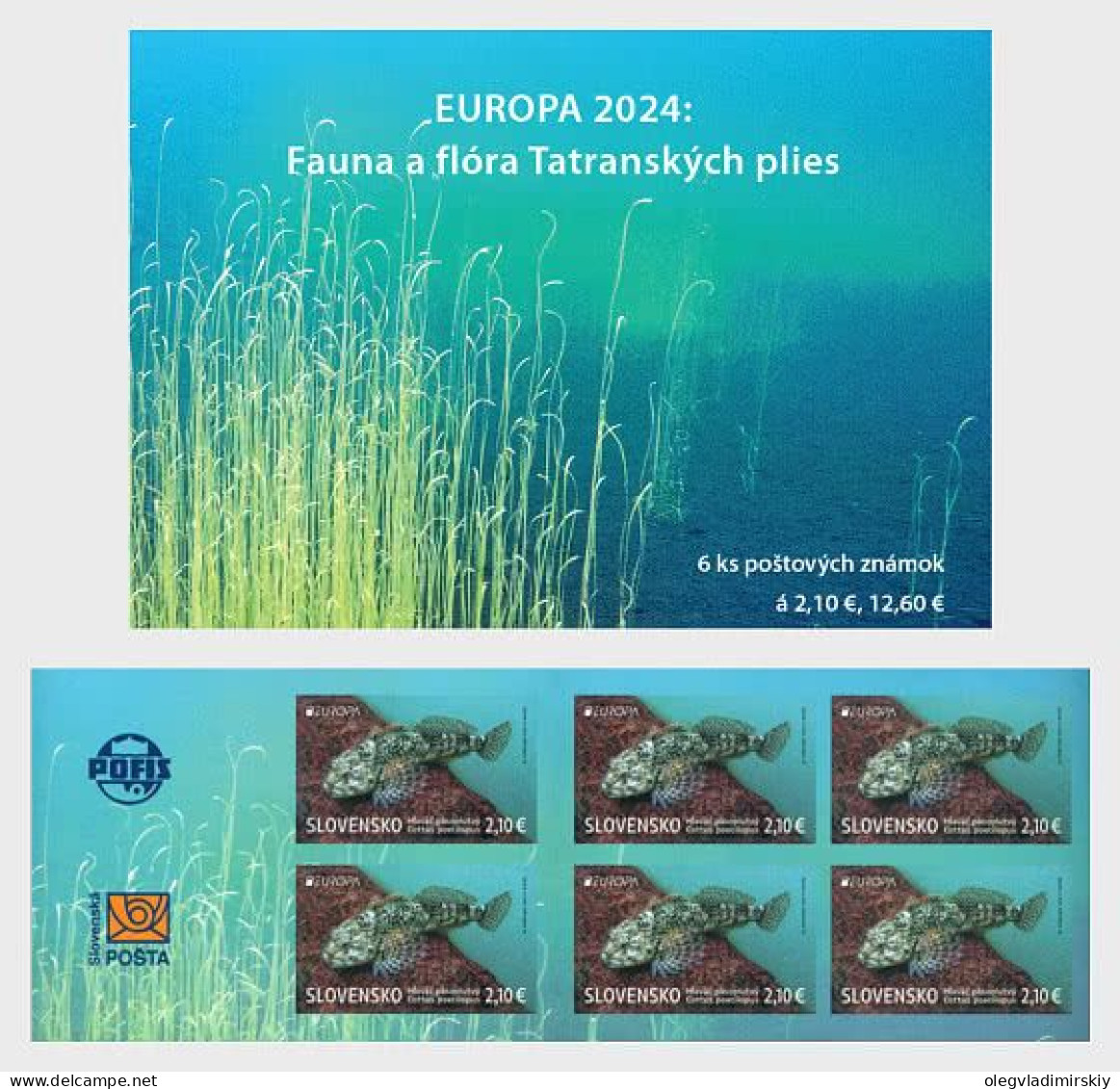 Slovakia 2024 EUROPA CEPT Fauna And Flora Of The Lakes Rare Fish Booklet Of 6 Self-adhesive Stamps MNH - Blokken & Velletjes