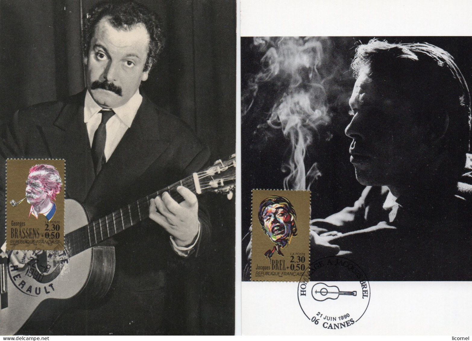 Carte Maxi  1990  BRASSENS Et BREL (lot De 2 Cartes) - 1990-1999