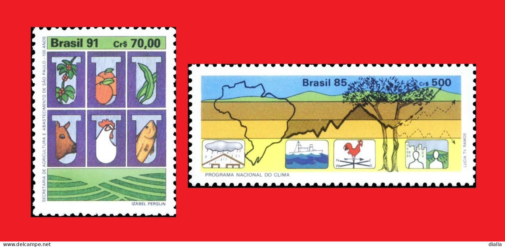 Brazil 1991 & 1985 Agriculture Rooster Coq Hahn Gallo / Windvane Girouette MNH ** - Galline & Gallinaceo