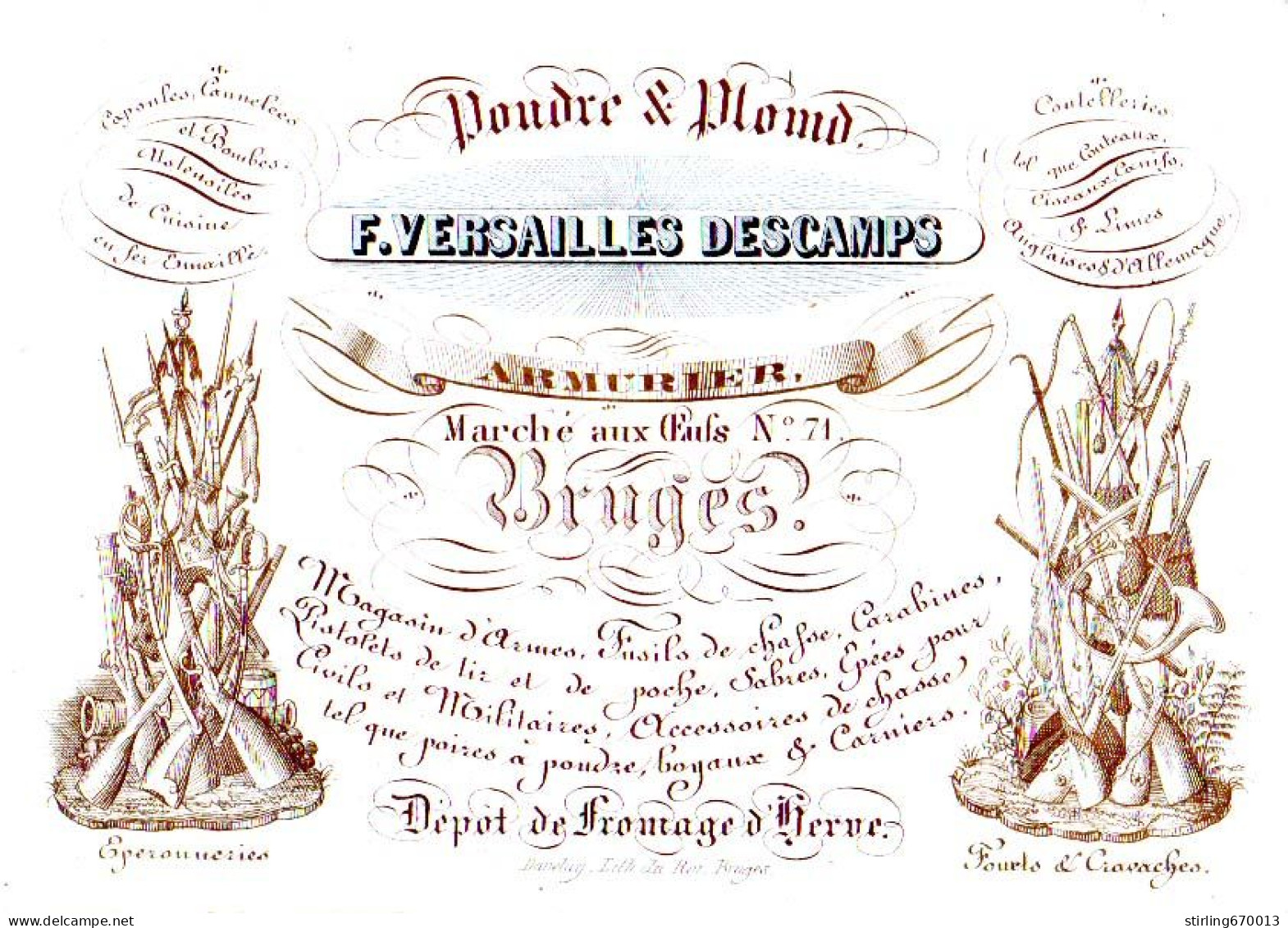 DE 1883 - Carte Porcelaine De F. Versailles Descamps, Armurier, Bruges Imp Daveluy - Andere & Zonder Classificatie