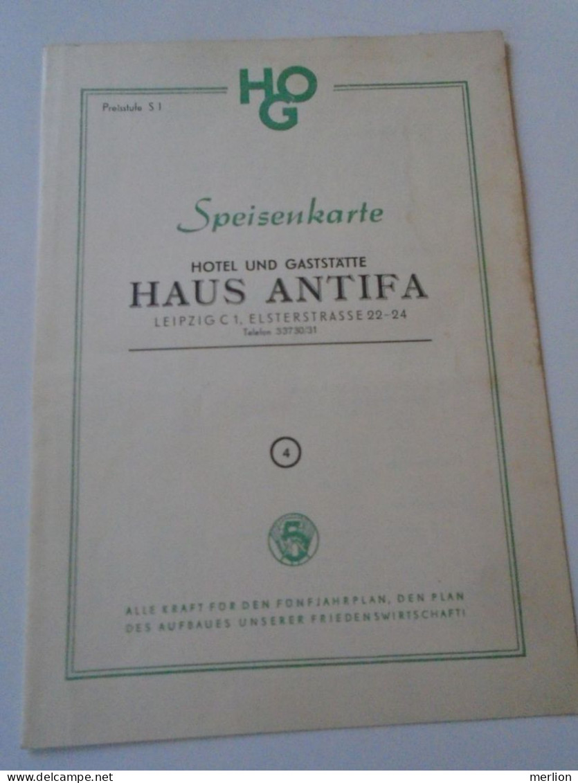 D202246 Menu Speisenkarte    HO Gaststätte Haus ANTIFA   LEIPZIG  -DDR Germany   1954 - Menükarten