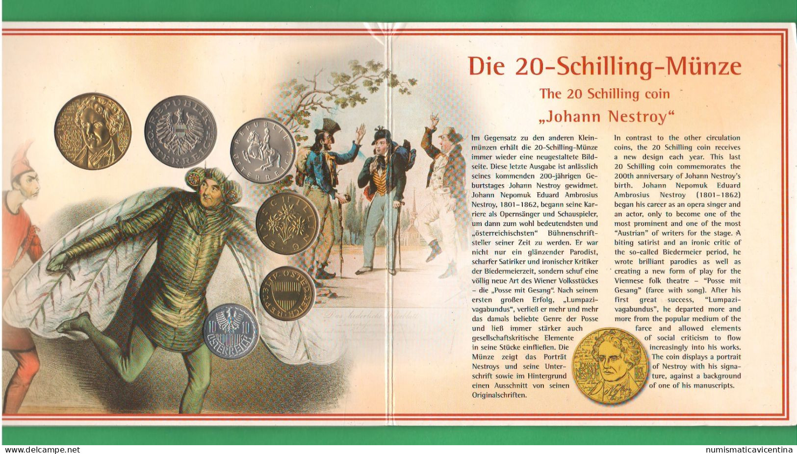 Österreich 2001 Set Coin Austria Ultima Serie In Scellini Schilling-Münzen Johann Nestroy  2001 - Oesterreich