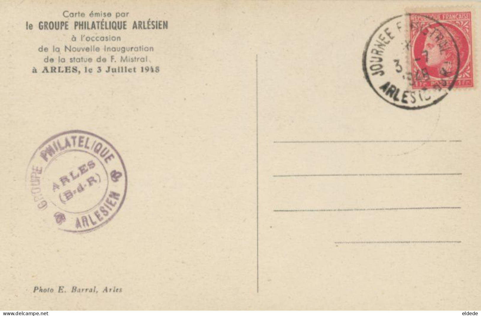 Carte Maximum Frederic Mistral Provence  Groupe Philatelie Arles 1948 - Briefmarken (Abbildungen)