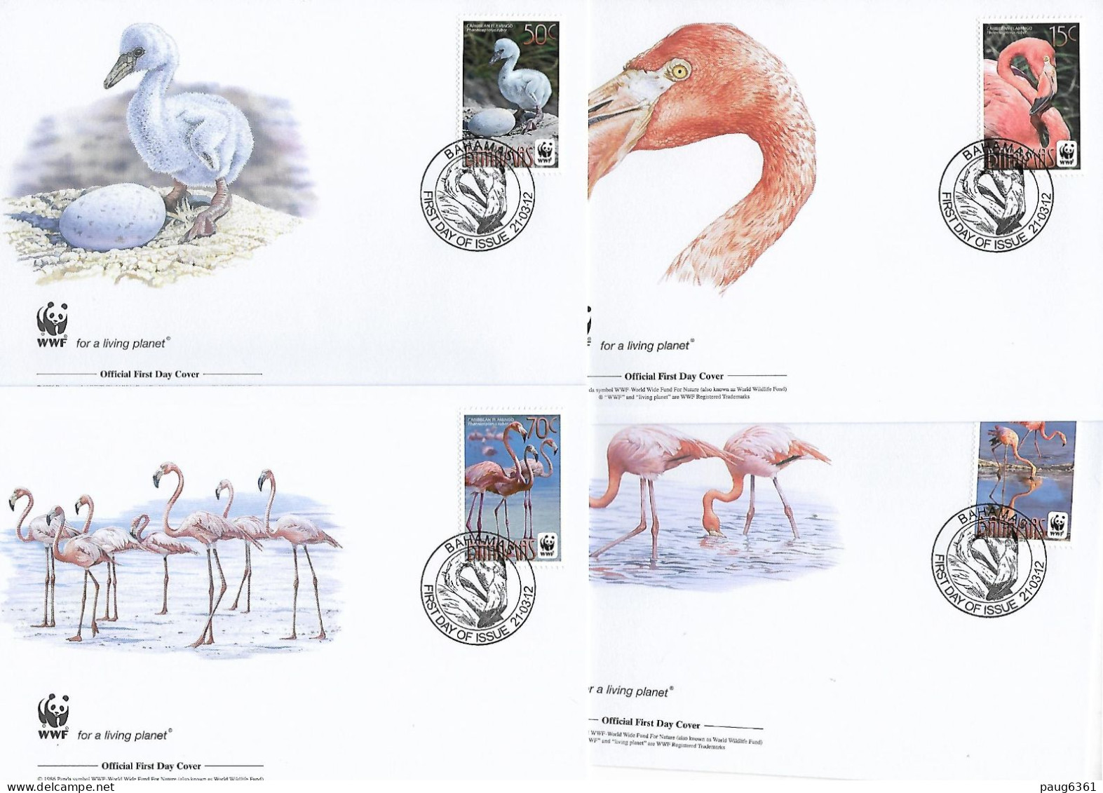 BAHAMAS  2012 4 FDC WWF-FLAMANDS ROSES YVERT N°1438/1441 - FDC