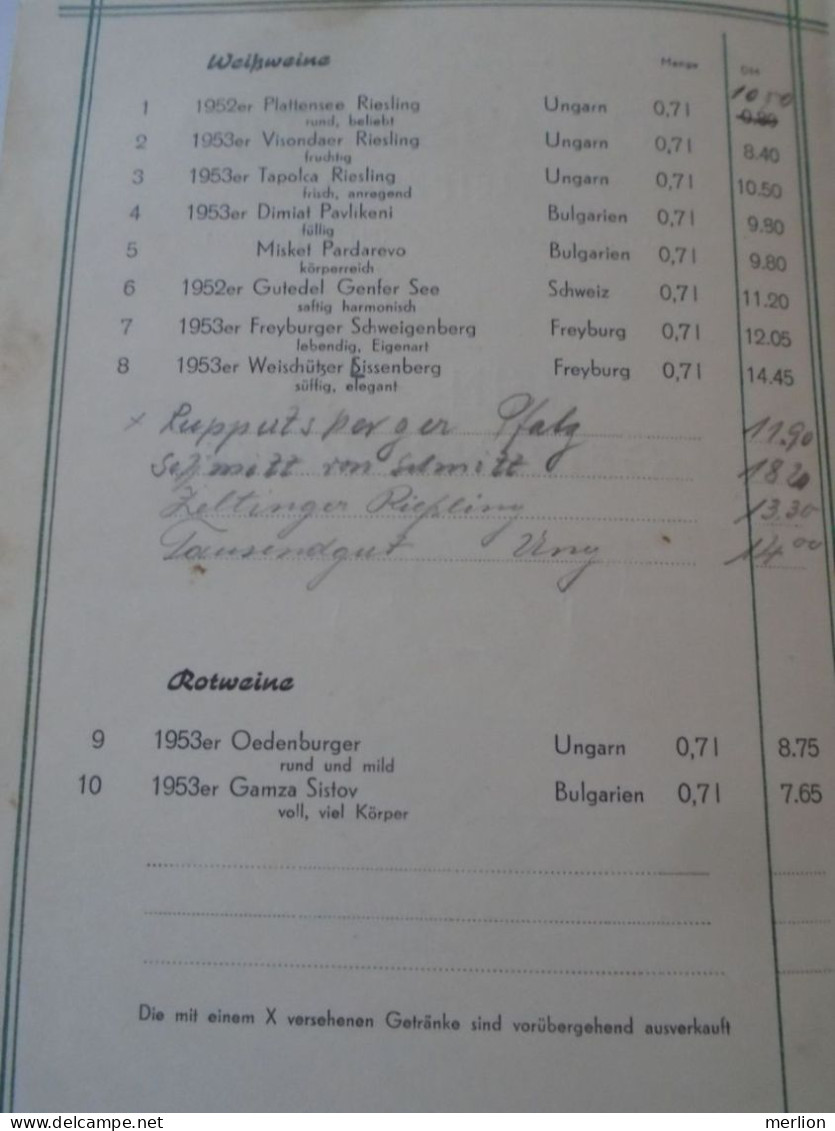 D202247  Wein Und Getränke Karte    HO  Haus ANTIFA   LEIPZIG  -DDR Germany   1954 - Menükarten