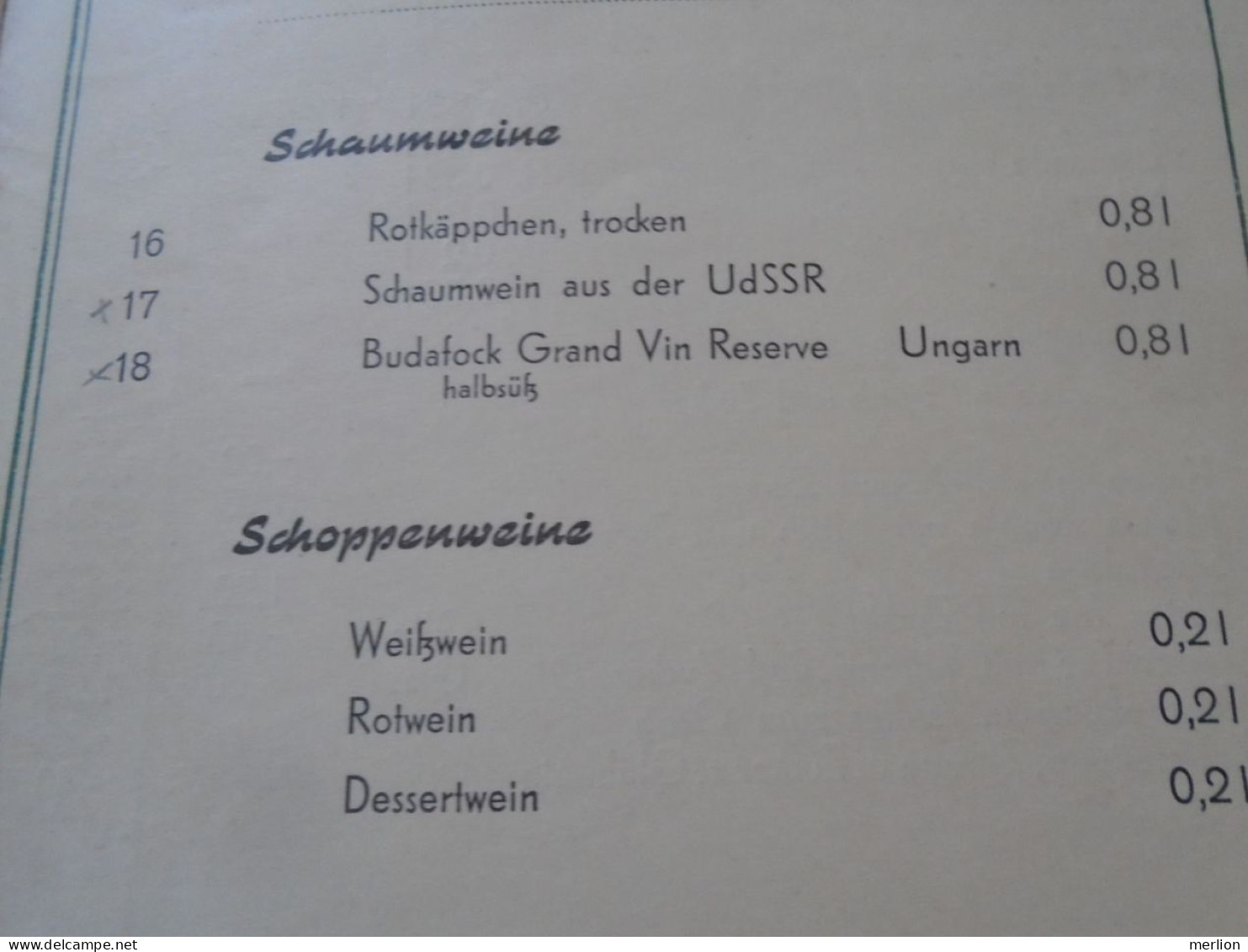 D202247  Wein Und Getränke Karte    HO  Haus ANTIFA   LEIPZIG  -DDR Germany   1954 - Menú