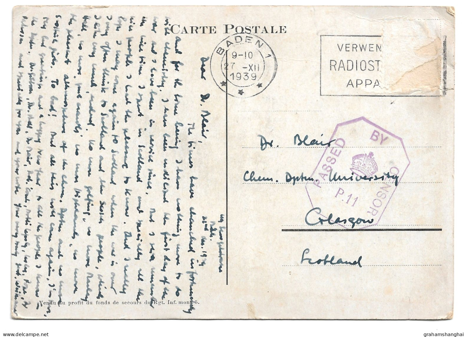 Postcard Swiss Army Bat Fus Mont 8 Mobilisation 1939 Soldier Flag Posted Censored Stamp Design - Regiments