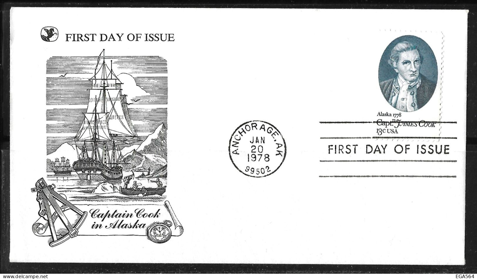 123-Y&T PO1186 Etats Unis James Cook Sur Pli Illustré FDC Du 20.1.1978 Anchorage - Cook En ALASKA. - Spedizioni Antartiche