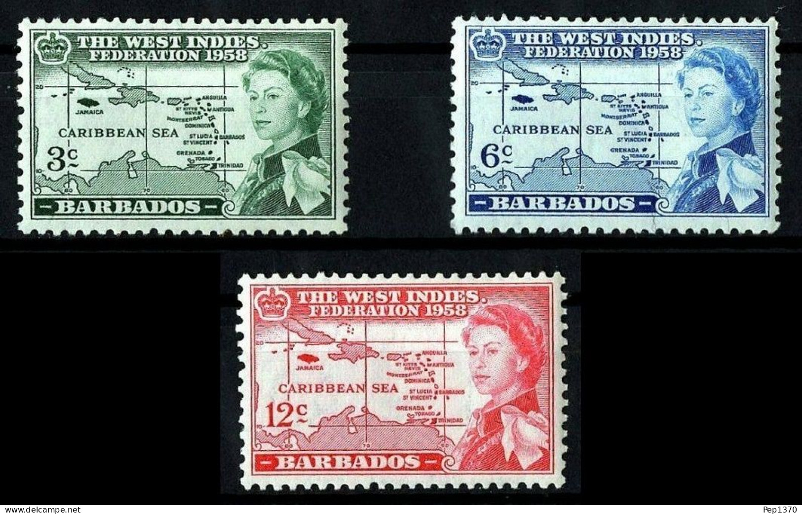 BARBADOS 1958 - FEDERACION INDIAS OCCIDENTALES - YVERT 226/228* - Barbados (1966-...)