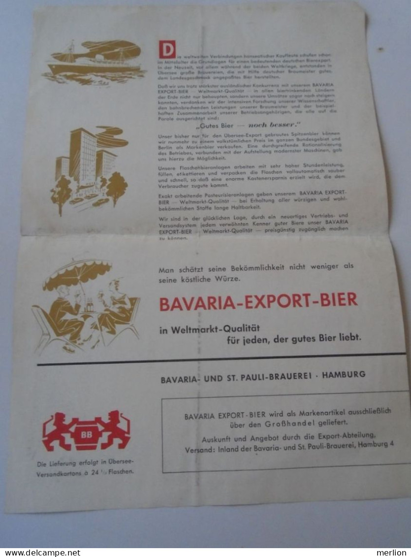 D202248 Bavaria  Export Bier   -Hamburg - Product Of Germany -  Advertising Poster  Size: 295 X 221 Mm   Ca 1950-60 - Publicités