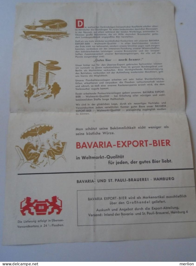 D202248 Bavaria  Export Bier   -Hamburg - Product Of Germany -  Advertising Poster  Size: 295 X 221 Mm   Ca 1950-60 - Werbung