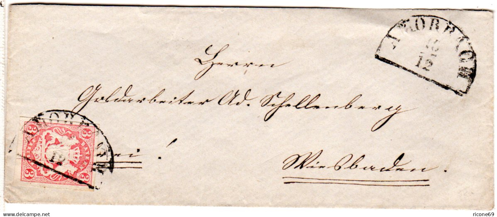 Bayern, Breitrandige 3 Kr. Auf Kl. Brief M. HKS AMORBACH. - Lettres & Documents