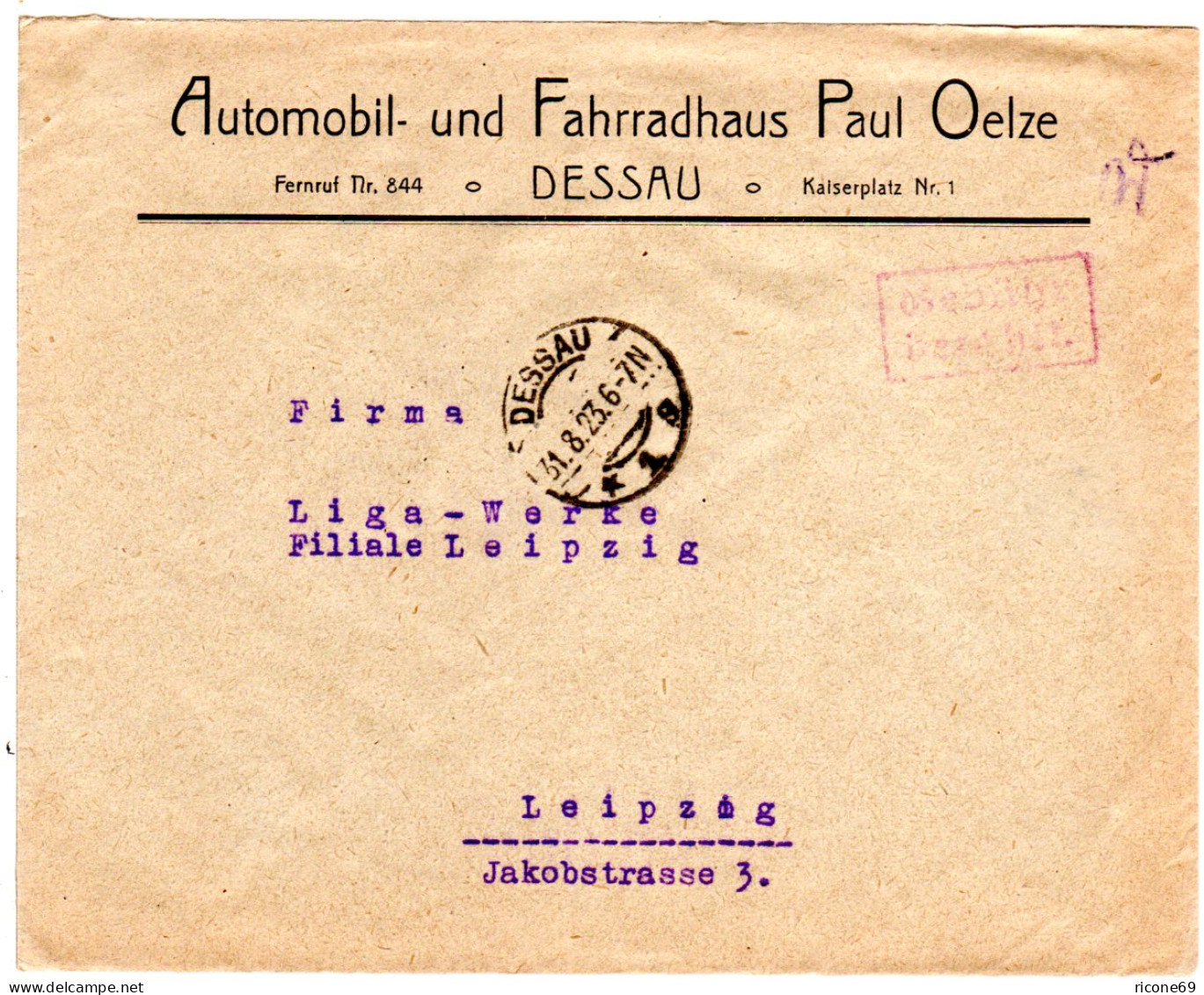 DR 1923, R2 Gebühr Bezahlt Auf Infla Firmen Brief V. Dessau - Cartas & Documentos