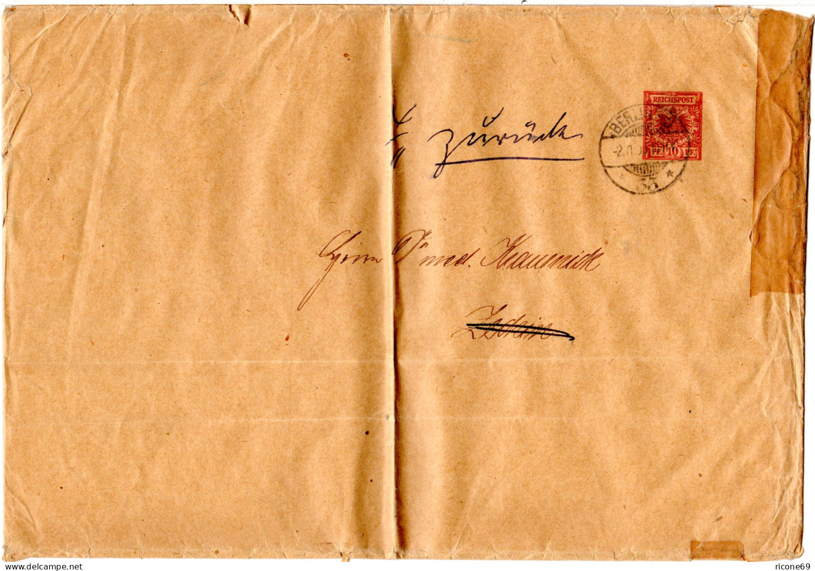 DR 1898, 10 Pf. Privatganzsache Umschlag V. Berlin N. Zechin U. Zurück - Cartas & Documentos