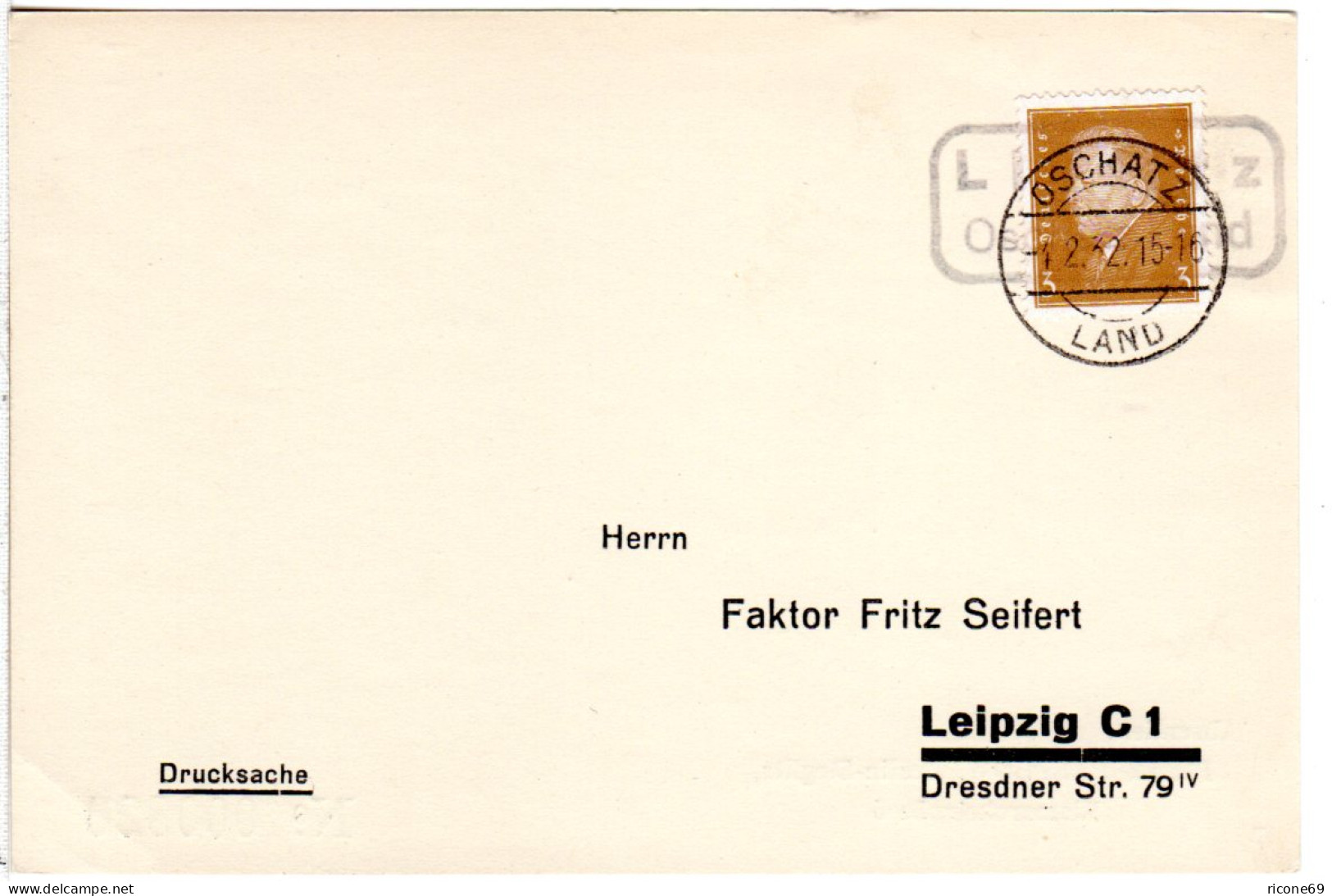 DR 1932, Landpost Stpl. LIBSCHÜTZ Oschatz Land Als Entwertung Auf Karte M. 3 Pf. - Cartas & Documentos
