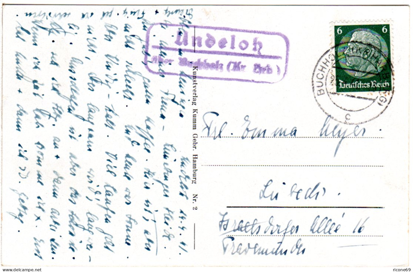 DR 1941, Landpost Stpl. UNDELOH über Buchholz Auf Sw-AK M. 6 Pf. - Altri & Non Classificati