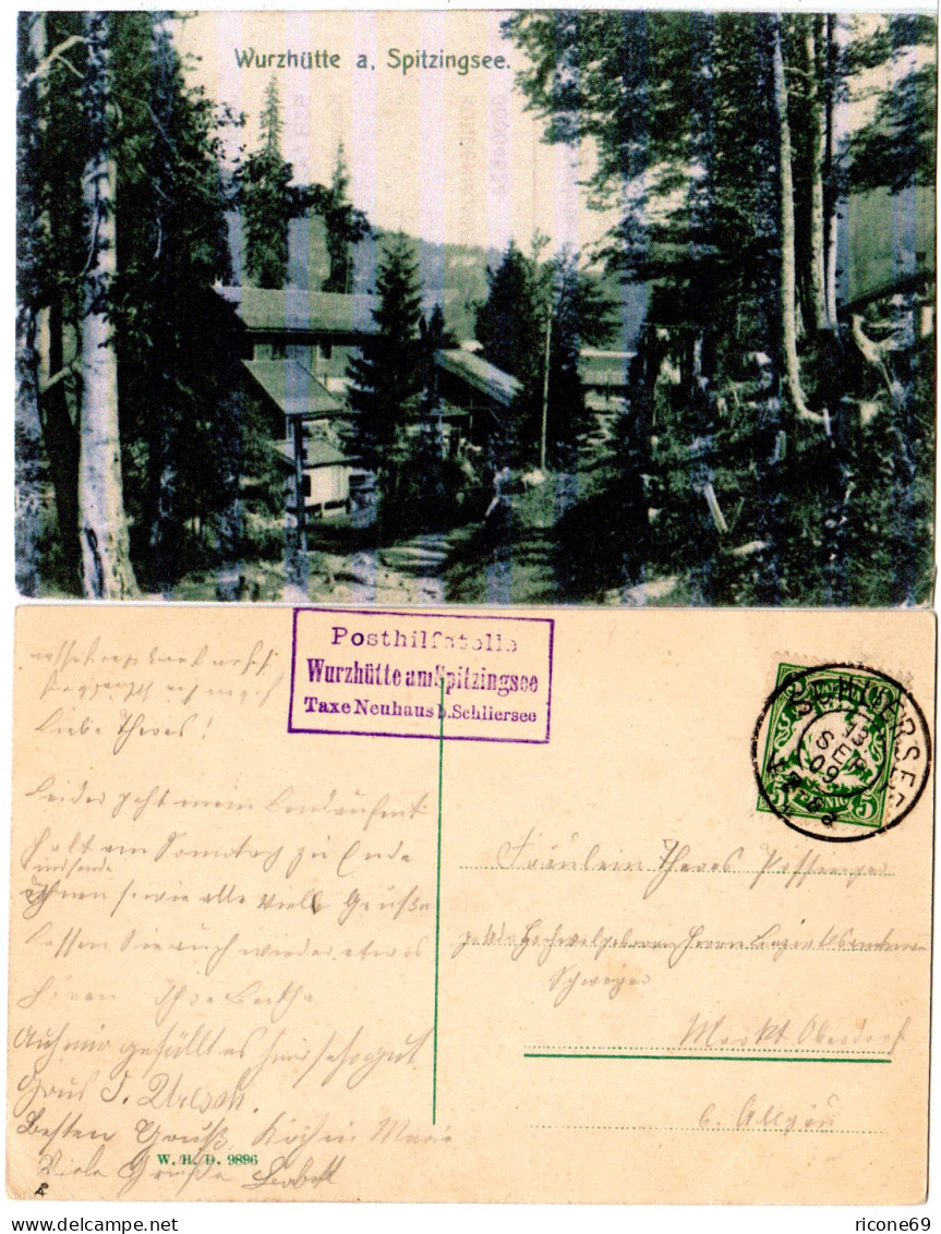 Bayern 1909, Wurzhütte Am SPITZINGSEE Taxe Neuhaus B. Schliersee Auf AK M. 5 Pf  - Cartas & Documentos