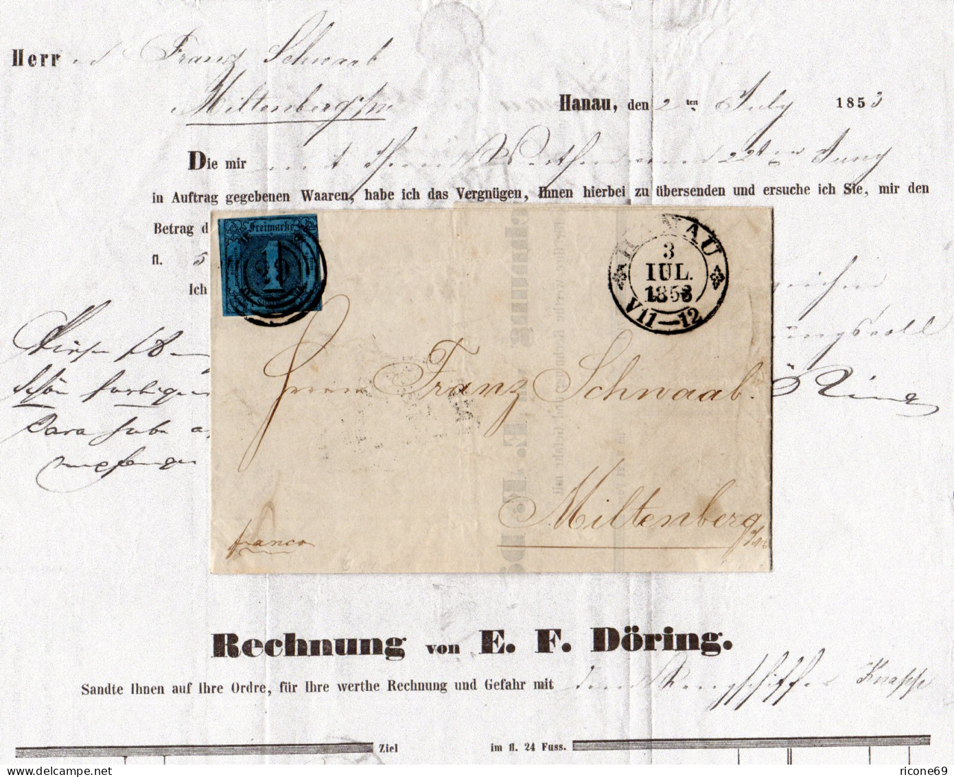 Taxis 1853, 1 SGr. Auf Schönem Brief V. 29 Hanau N. Bayern - Storia Postale